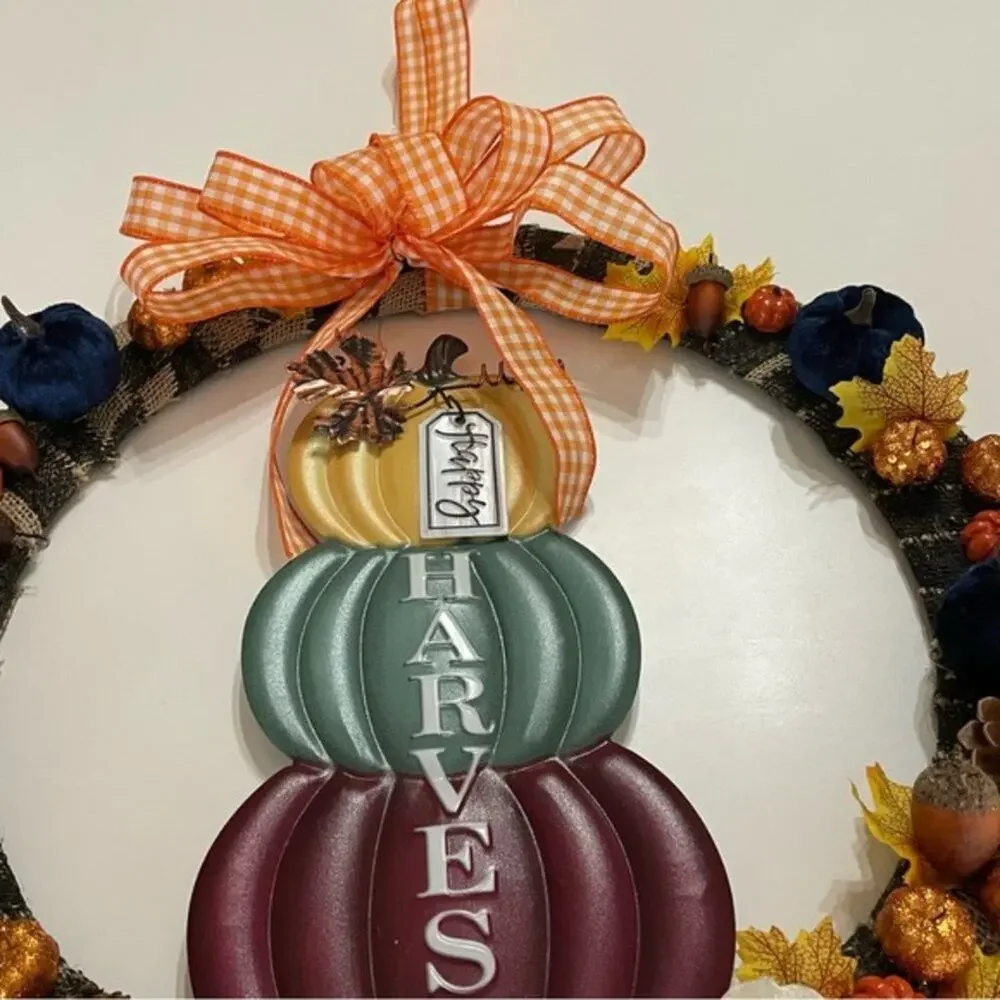 Happy Harvest Pumpkin Wreath Fall Autumn Decor 18